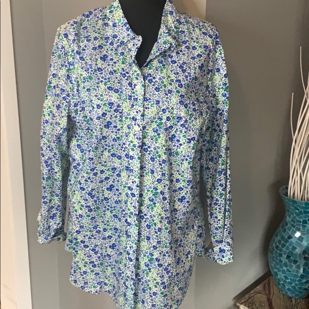 Old Navy Blue & Green Floral Button Down